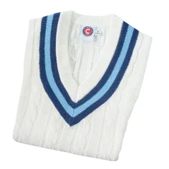 Hunts County Long Sleeve Junior Cricket Sweater - Navy/Sky