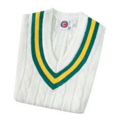 Hunts County Long Sleeve Junior Cricket Sweater - Green/Gold