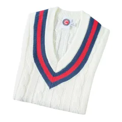 Hunts County Long Sleeve Junior Cricket Sweater - Navy/Red