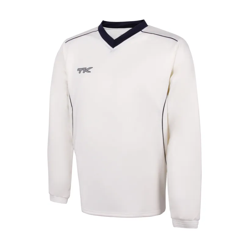 TK Junior Long Sleeve Cricket Sweater - Navy Trim