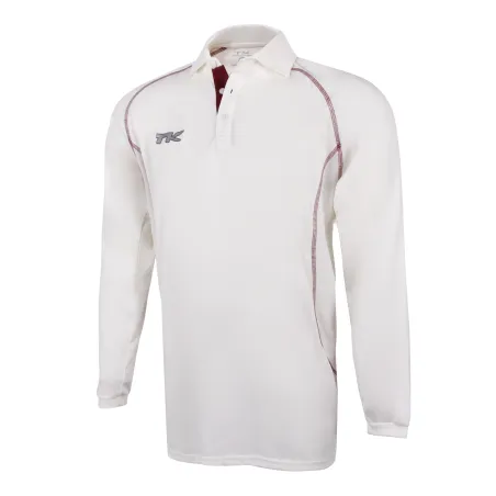 TK Long Sleeve Cricket Shirt - Maroon Trim