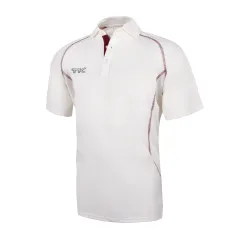 TK Short Sleeve Cricket Shirt - Maroon Trim
