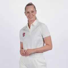 Grijs Nicolls Matrix V2 cricketshirt met korte mouwen voor dames (2022)