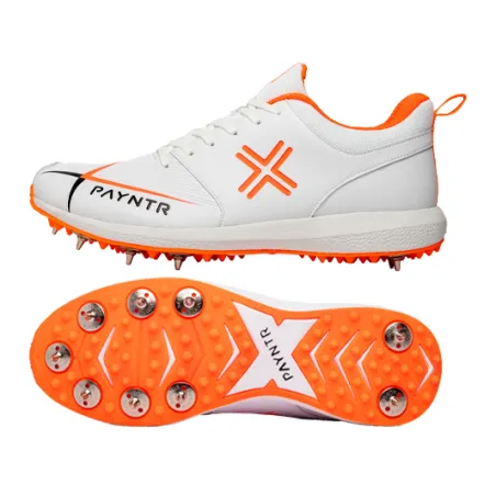 Payntr V Spike Cricket Shoes - White/Orange (2022)
