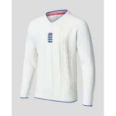 England Cricket Mens Long Sleeve Knitted Sweatshirt - White