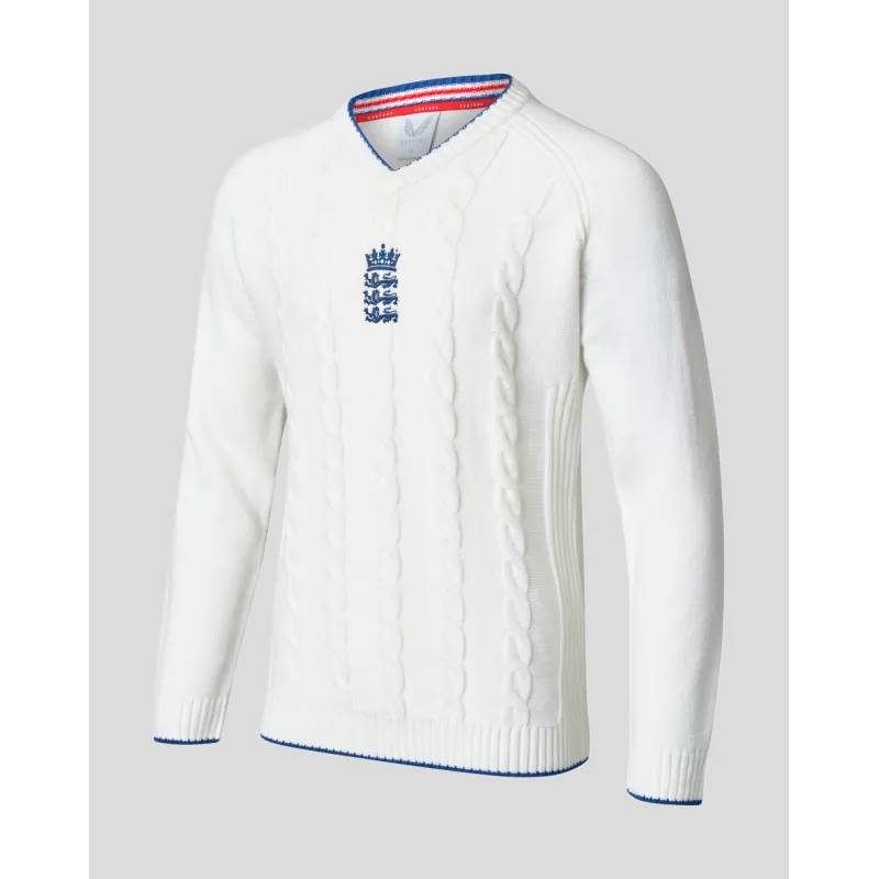 England Cricket Mens Long Sleeve Knitted Sweatshirt - White (2023/24)