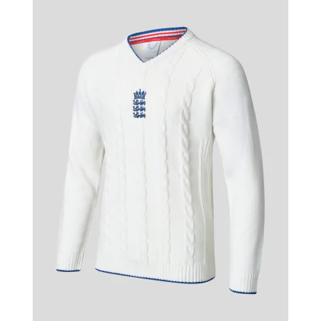 England Cricket Mens Long Sleeve Knitted Sweatshirt - White