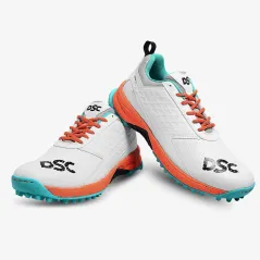 DSC Jaffa 22 Junior Rubber Cricket Shoes - White/Orange (2023)