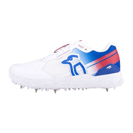 Kookaburra KC 1.0 Spike Cricket Shoes - White/Blue/Red (2024)