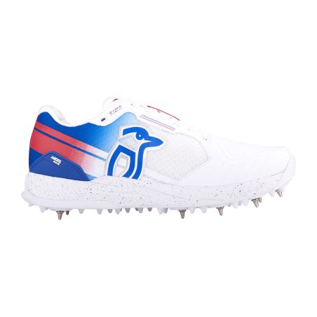 Kookaburra KC 1.0 Spike Cricket Shoes - White/Blue/Red (2024)