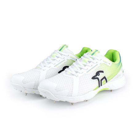 Kookaburra KC 2.0 Spike Cricket Shoes - White/Lime (2024)