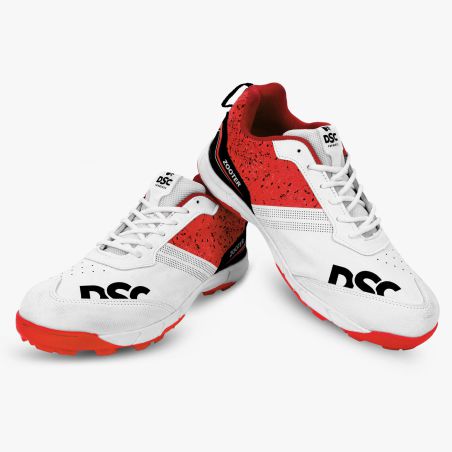 DSC Zooter Junior Rubber Cricket Shoes - White/Red (2024)