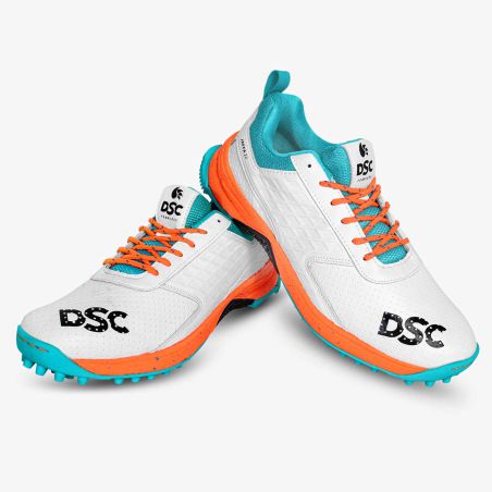 DSC Jaffa 22 Rubber Cricket Shoes - White/Orange (2024)