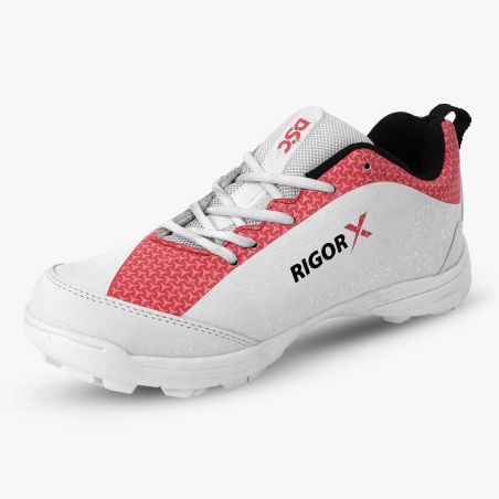 DSC Rigor X Junior Cricket Shoes - White/Red (2024)